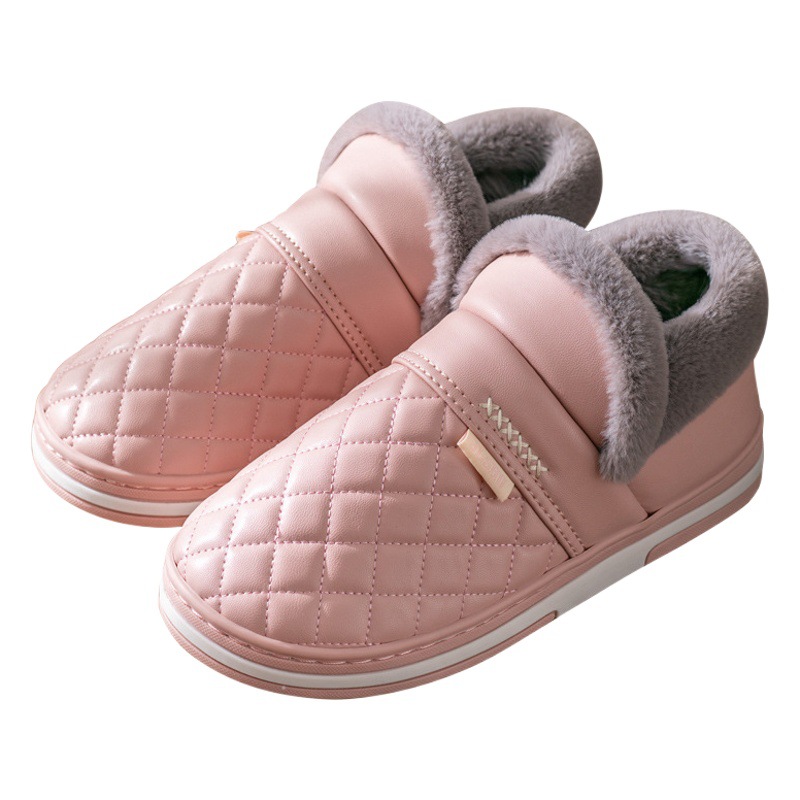 Waterproof Cotton Slippers Women's Winter 2025 New Arrival Heel Indoor Household Leather fleece-lined Cotton Shoes for Elderly Men's Outer Wear