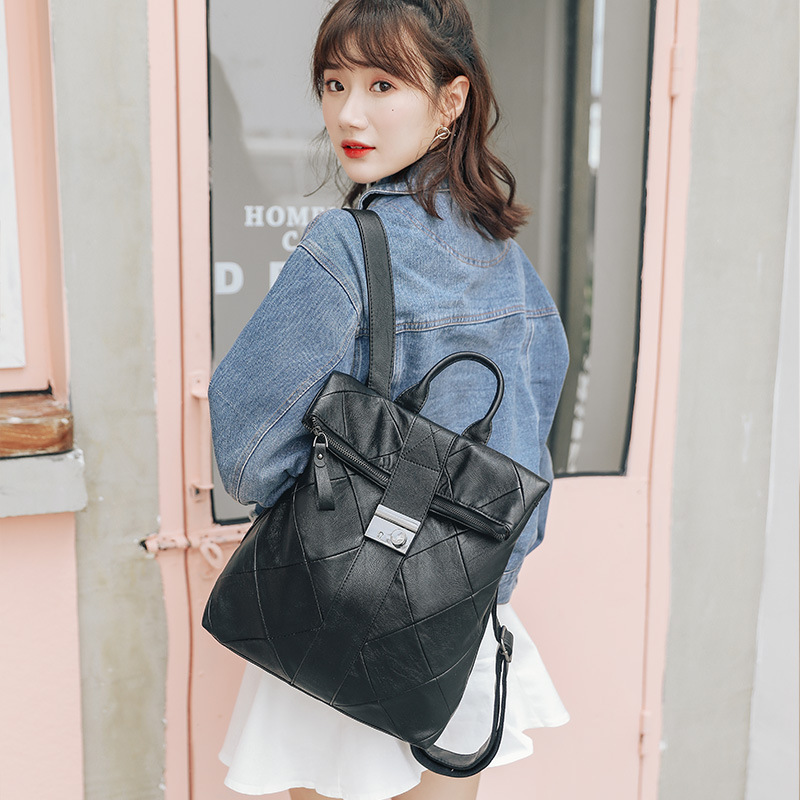 Picture of Women's Bag 2025 New Fashion Soft Leather Stitching Backpack Women's Korean-style All-match Lock Women's Backpack Handbag