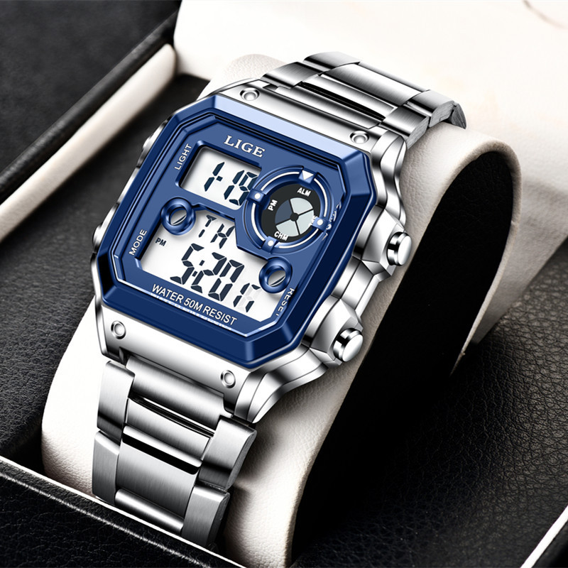 TikTok Explosion Square Watch Luminous Waterproof Student Electronic Multifunctional Double Display Watch Fashion Cross-border Wholesale