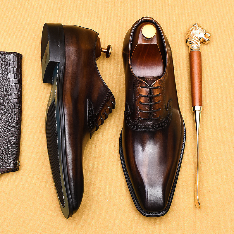 [Activity] Formal Men's Shoes Real Cowhide Business British Hand-polished Oxford Shoes Pointed Foreign Trade Leather Shoes
