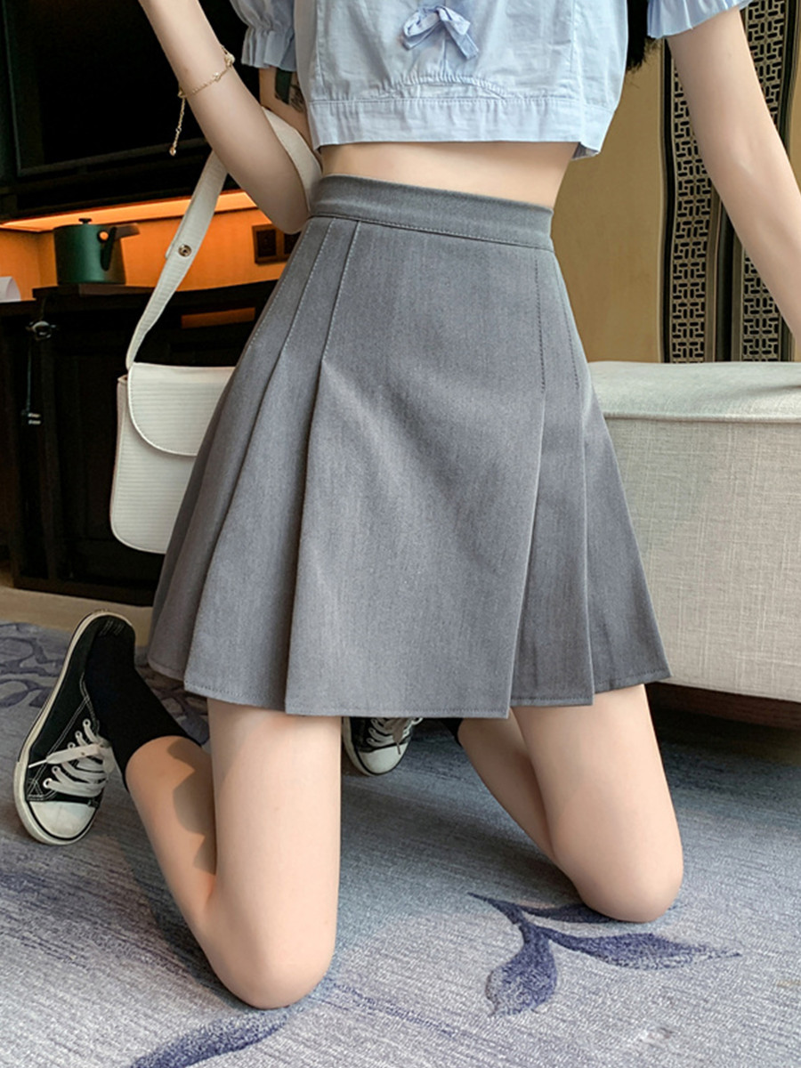 plus size Grey Suit Pleated Skirt Women's High Waist Slimming 2024 Summer New Super Hot A- line Skirt JK Skirt