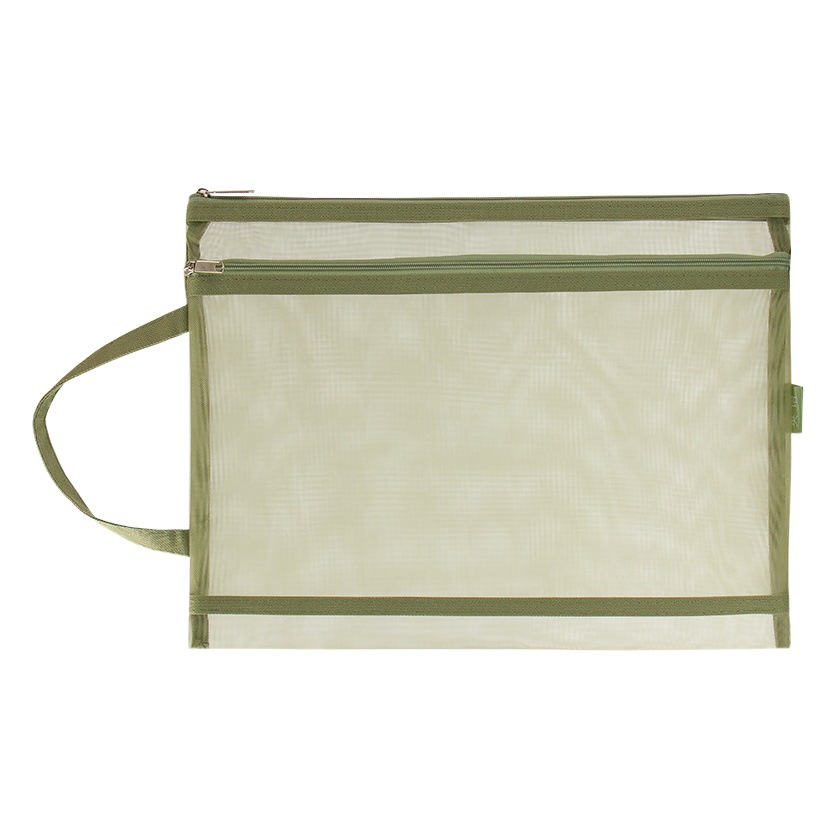 A4 Morandi portable subject classification bag double-layer student homework bag tutorial bag transparent mesh paper storage bag
