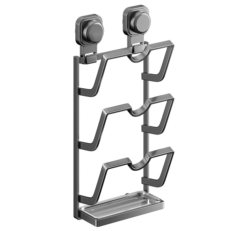 Picture of Suction-type Pot Lid Placer Punch-free Wall-mounted Kitchen Storage Rack Multi-functional Cableboard Rack Strong Pot Lid Rack