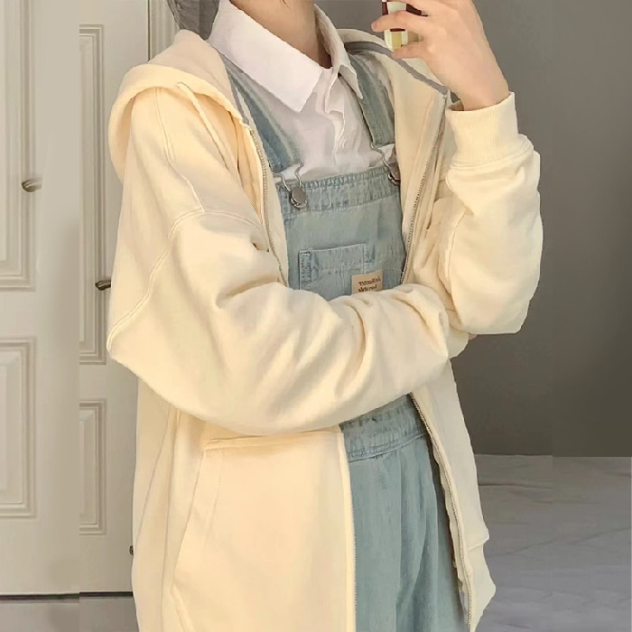 Picture of Fleece-lined thickened sweater New loose oversize sweater cardigan zipper couple coat women's new early spring and autumn