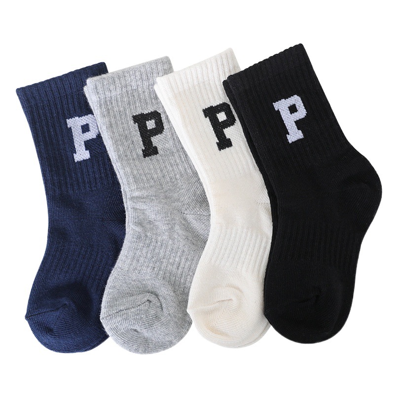 kacakid letters P children's socks autumn and winter baby boys and girls new socks infant cotton socks fashion tide socks wholesale