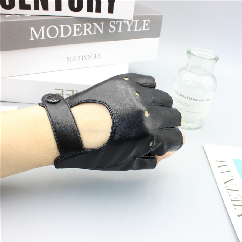 Cross-border Half Finger Leather Gloves Women's Hand Back Watch Performance Half Nightclub DS Dancing Pole Dance Fingered Spring and Summer Short