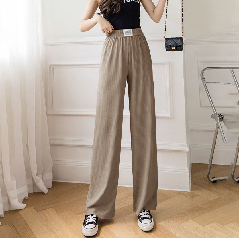 Picture of Ice Silk Tooth Label Strip Wide Leg Pants Casual Pants Pants Spring and Summer New Women's Weaving Label Waist High Waist Pants Slim and Sag Y