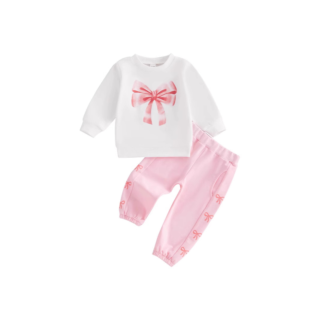 Girl's Bow Long Sleeve Sweat Trousers suit