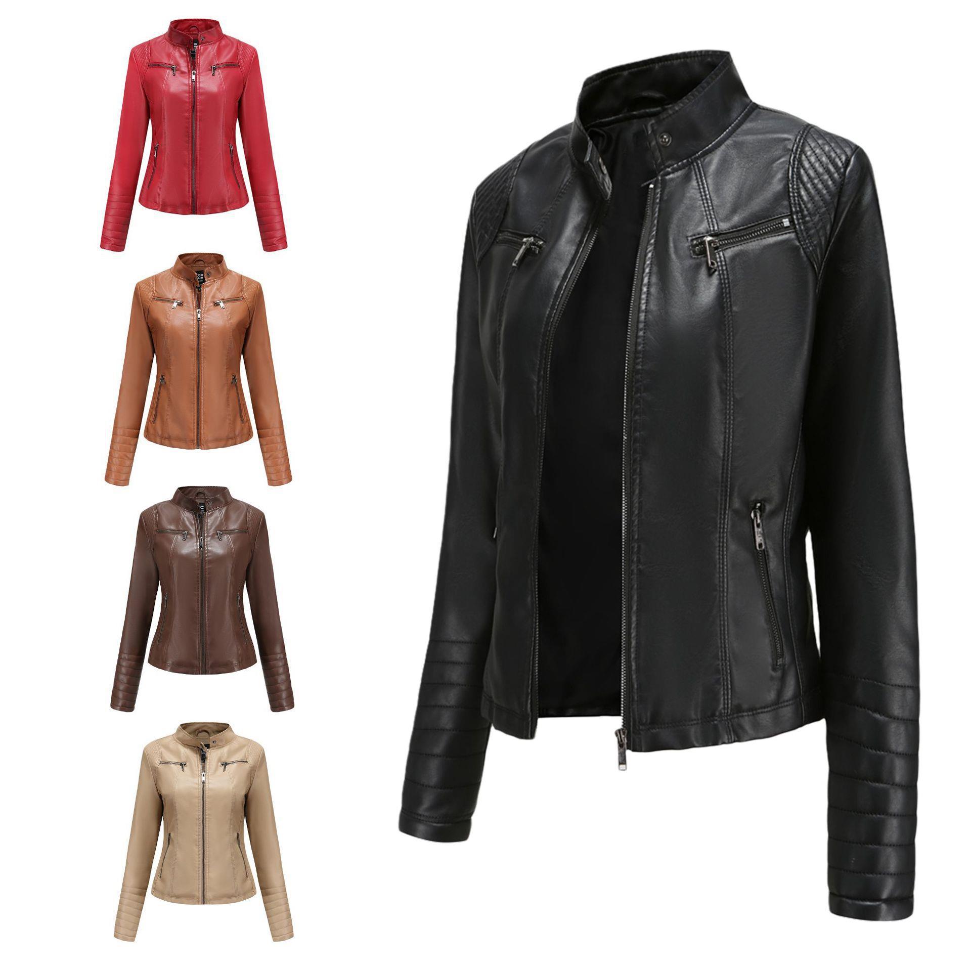 Foreign Trade New Women's Leather Clothing Women's European and American Spring and Autumn Thin Biker Clothing European Size Leather Coat Short Fashion Women's Jacket