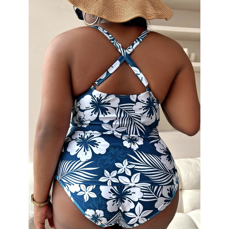 Jiao Li 2024 Amazon Sexy Cross Sling Printed Triangle plus size Plump Rich Woman Swimsuit Women