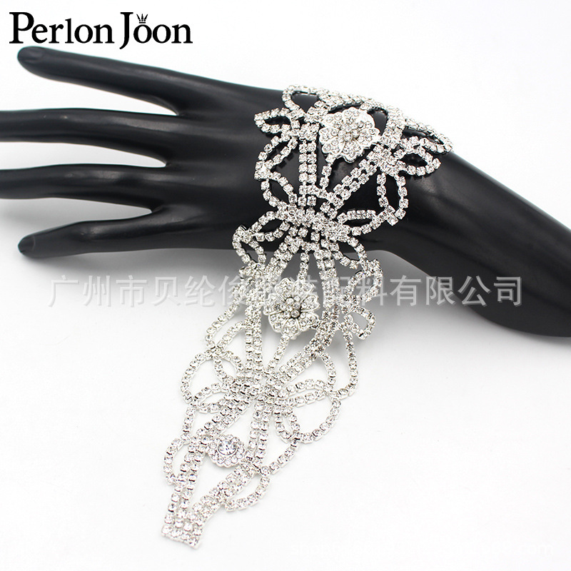 Amazon Hot Sale Electroplated Silver Flower Crystal Rhinestone Wedding Dress Belt Decoration Garment Accessories