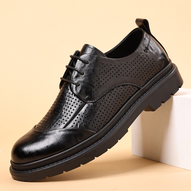 Summer hollow big head leather shoes men's British soft bottom dress business men's shoes wedding shoes men's casual shoes a generation of hair