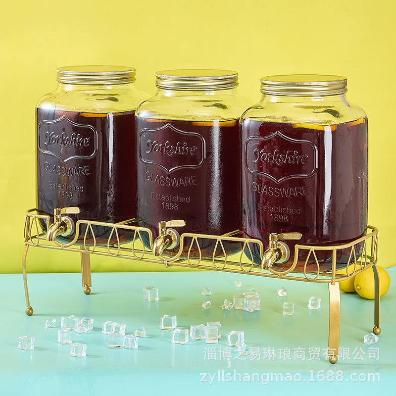 Picture of Cross Border Glass Beverage Dispenser Juice Jar Cola Barrel Container with Tap Fruit Tea Lemon Beverage Barrel suit