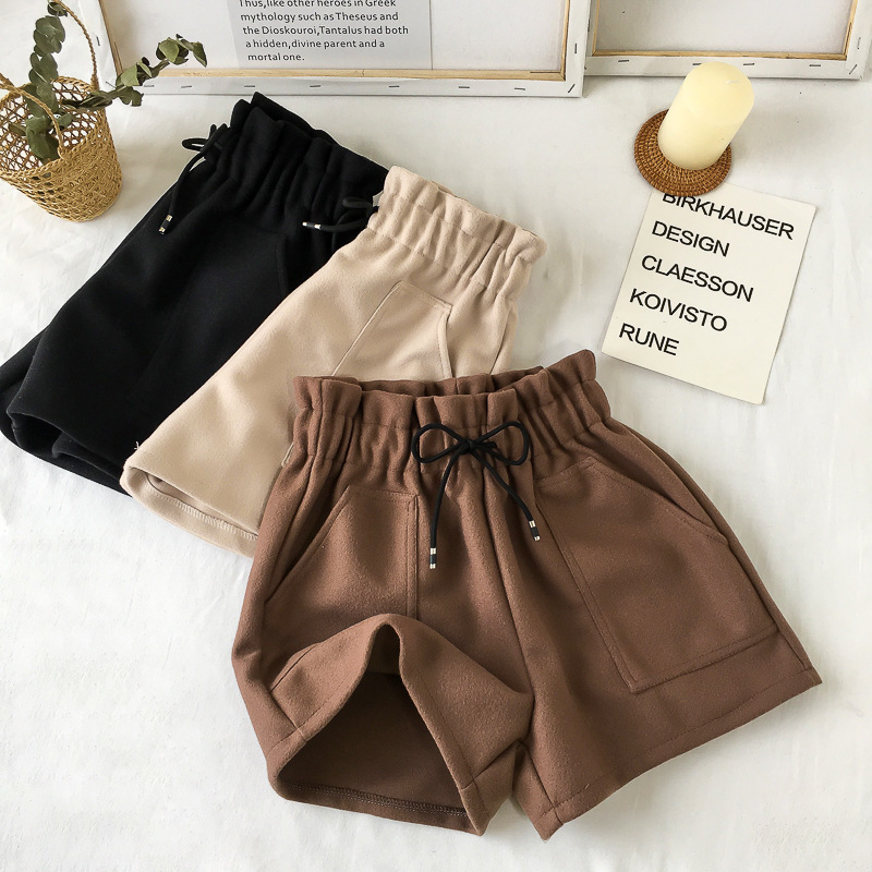 Picture of High Waist Woolen Shorts Autumn and Winter 2024 New Black Wide Leg Pants Slimming Spring Outwear Loose Casual Boots for Women
