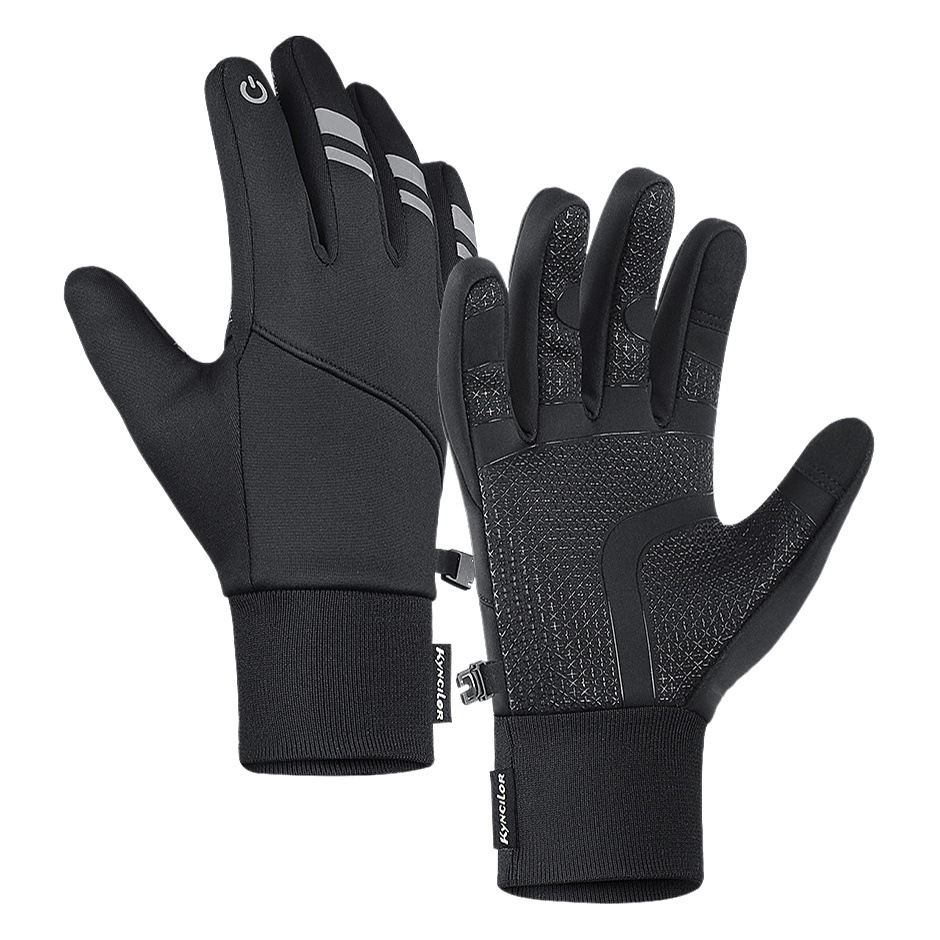 Sports outdoor riding reflective warm thick fleece-lined touch screen skiing anti-water elastic gloves wholesale
