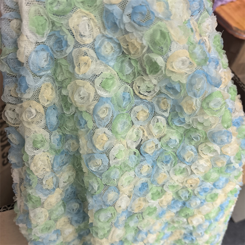 Picture of 3D Three-dimensional Small Rose Chiffon Disc Flower Mesh Embroidered Children's Clothing Hanfu Skirt Lace Lace Wedding Fabric Multicolor