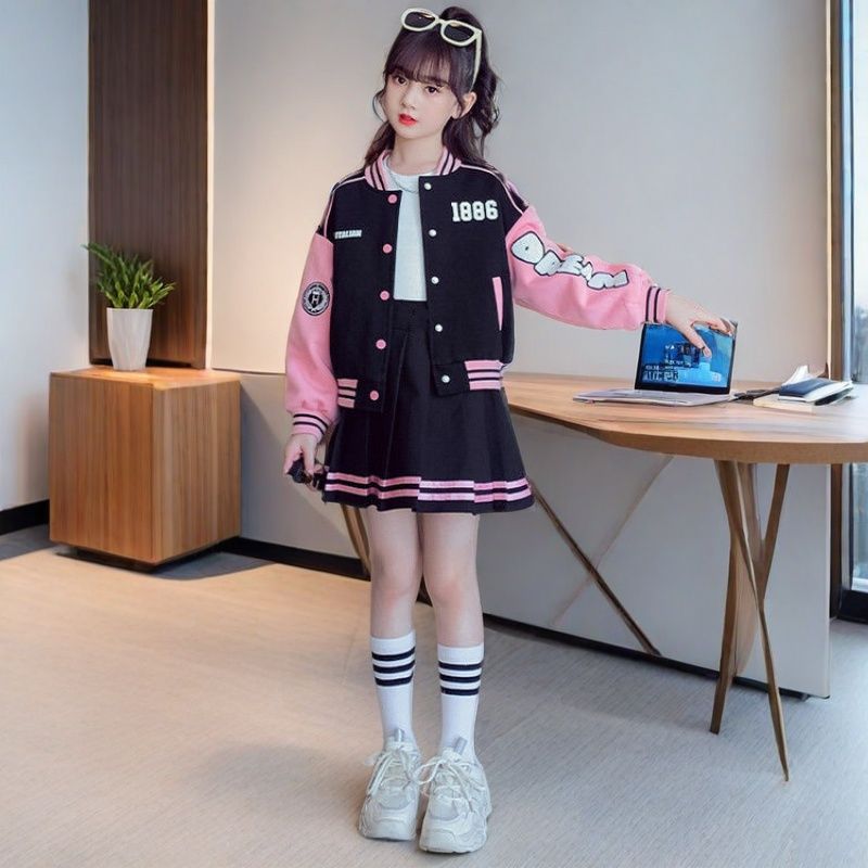 Girl's Fashion College Style Baseball Suit suit Student Girl's Spring and Autumn New Western Style Sports Two-piece Spring Clothes
