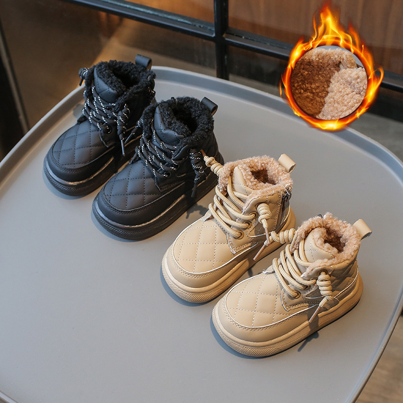 Children's Boots 25 Winter New Velvet Warm Cotton Shoes Kidsren's Snow Boots Boys and Girls Leather Boots Fashionable Short Boots