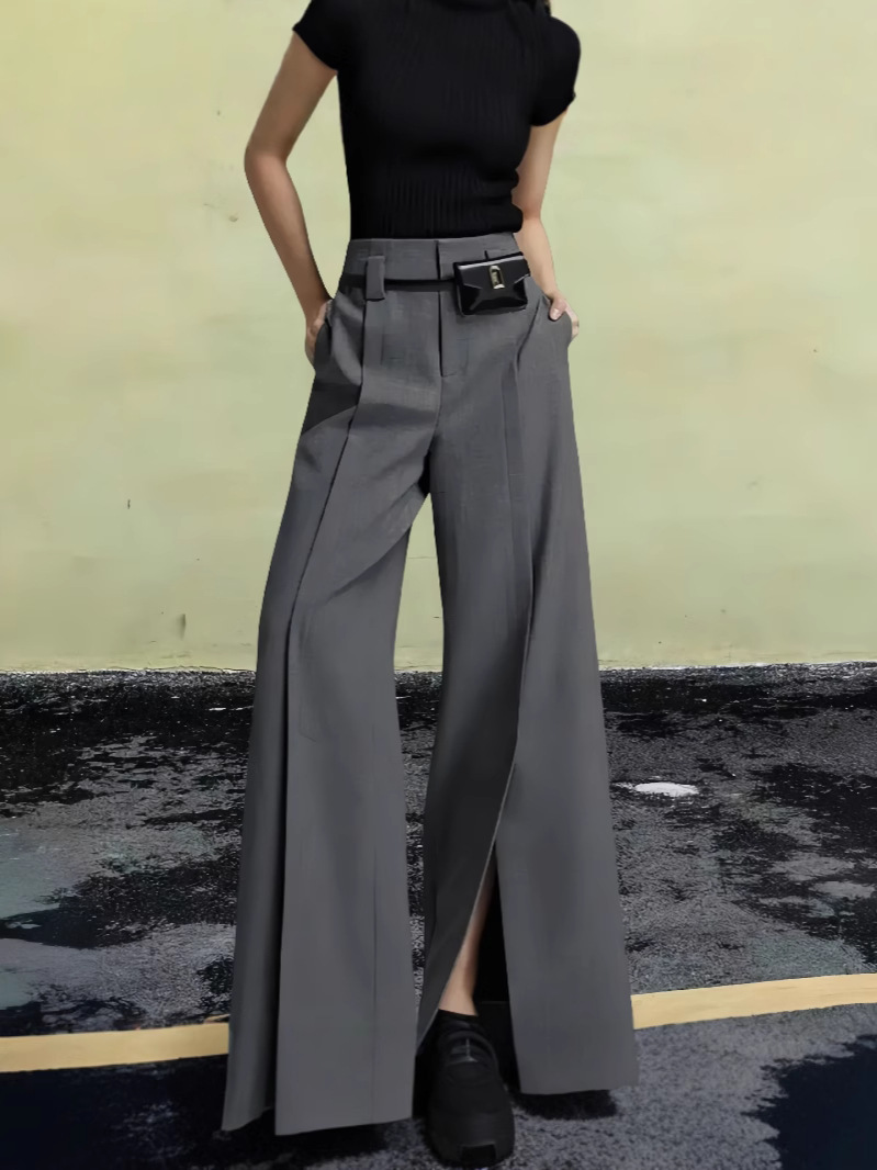 2024 European and American Fashion Elegant Cross-border Autumn and Winter Explosions Solid Color Wide Leg Pants Trousers