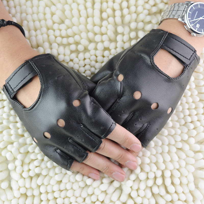 Picture of Men's hip-hop half-finger leather gloves nightclub pole dance non-rivet gloves performance dancing stars dance performance