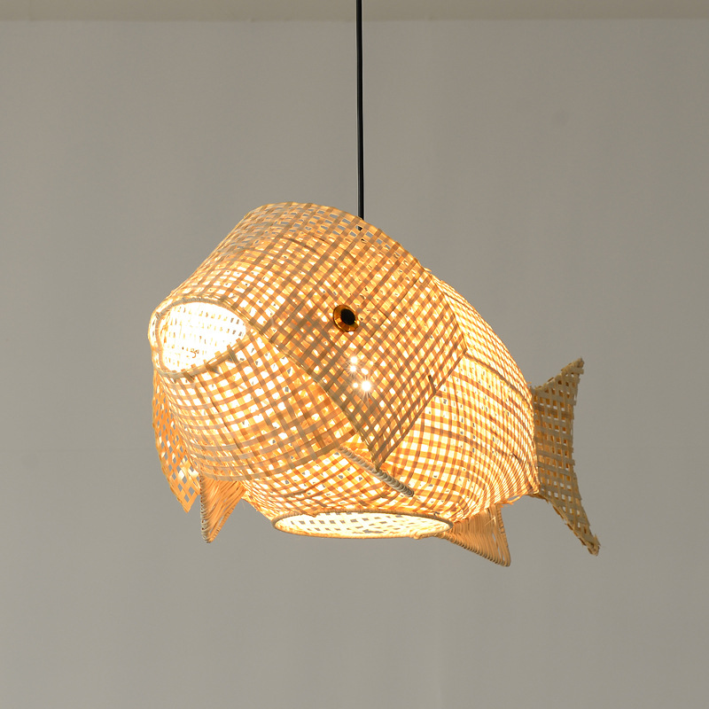 Southeast Asian Tea Room Bamboo Fish-shaped Chandelier New Chinese Hot Pot Restaurant Theme Restaurant Japanese Bamboo Art Farmhouse Lamps