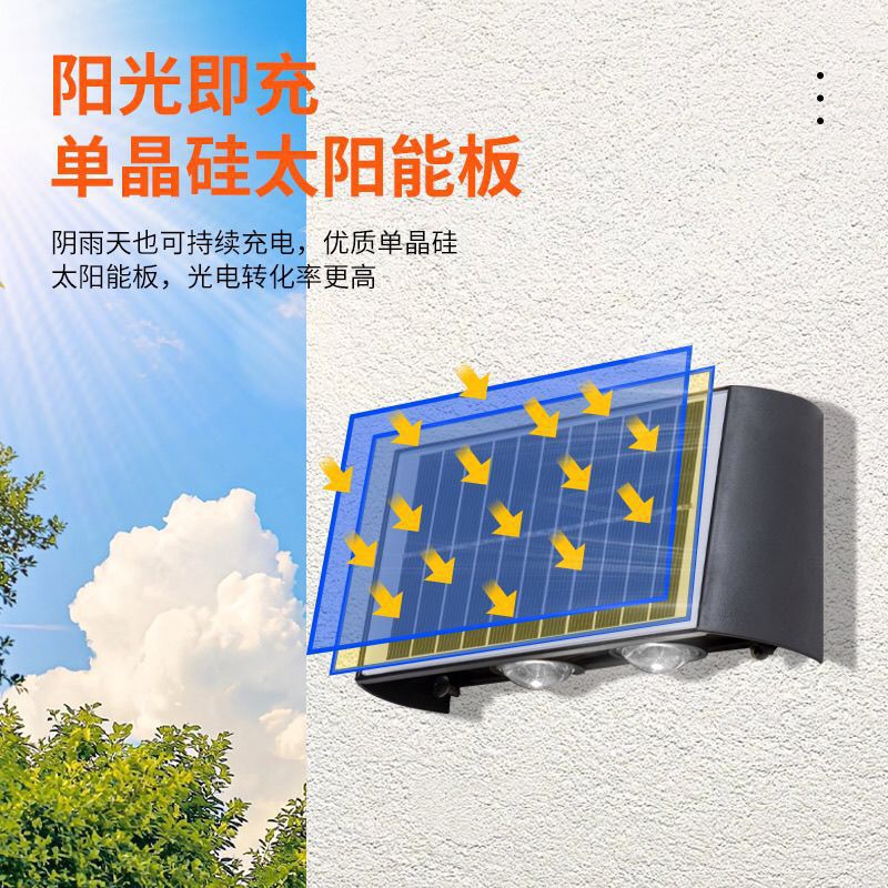 Picture of Solar Wall Lamp Courtyard Garden Landscape Lamp Balcony Outdoor Waterproof Decorative Lamp up and down Luminous Atmosphere Wall Washer Lamp