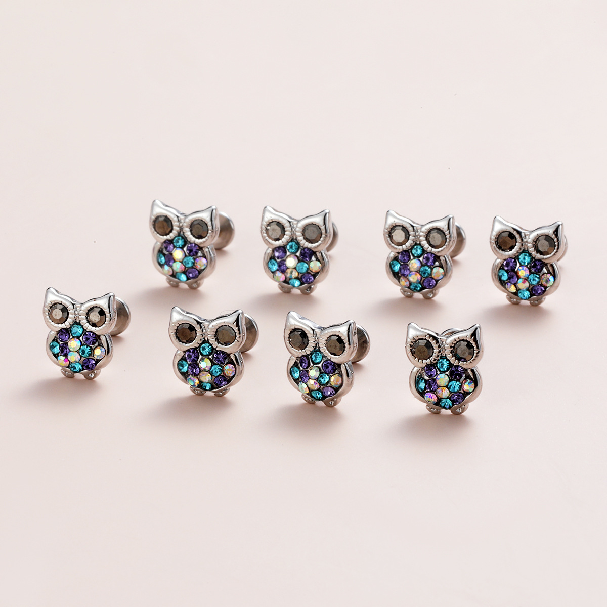 in stock Hot Sale Human Body Piercing Ear Bone Nail Colored Diamond Owl Cute Lip Nail Fashion Personality Trend Ear Nail Earrings