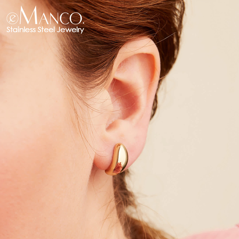 Emanco Simple Stainless Steel Earrings 18K Gold Plated Earrings European and American Ladies Glossy Earrings Earrings