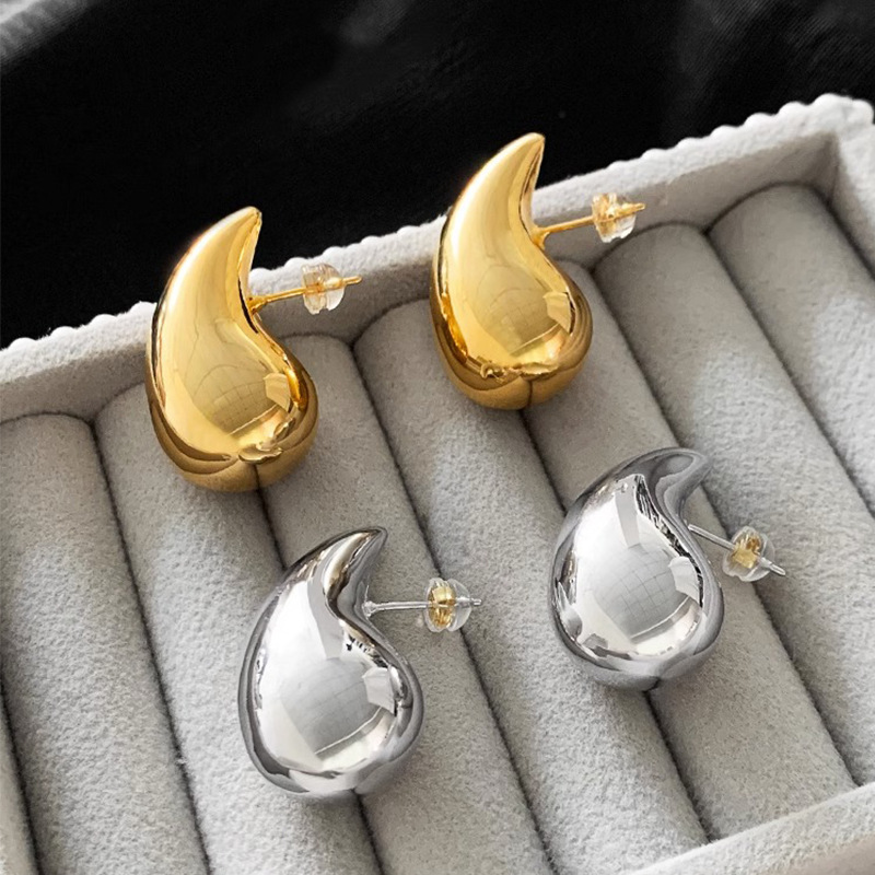 European and American French gold water drop earrings plated real gold female niche design high sense cold wind earrings unique temperament