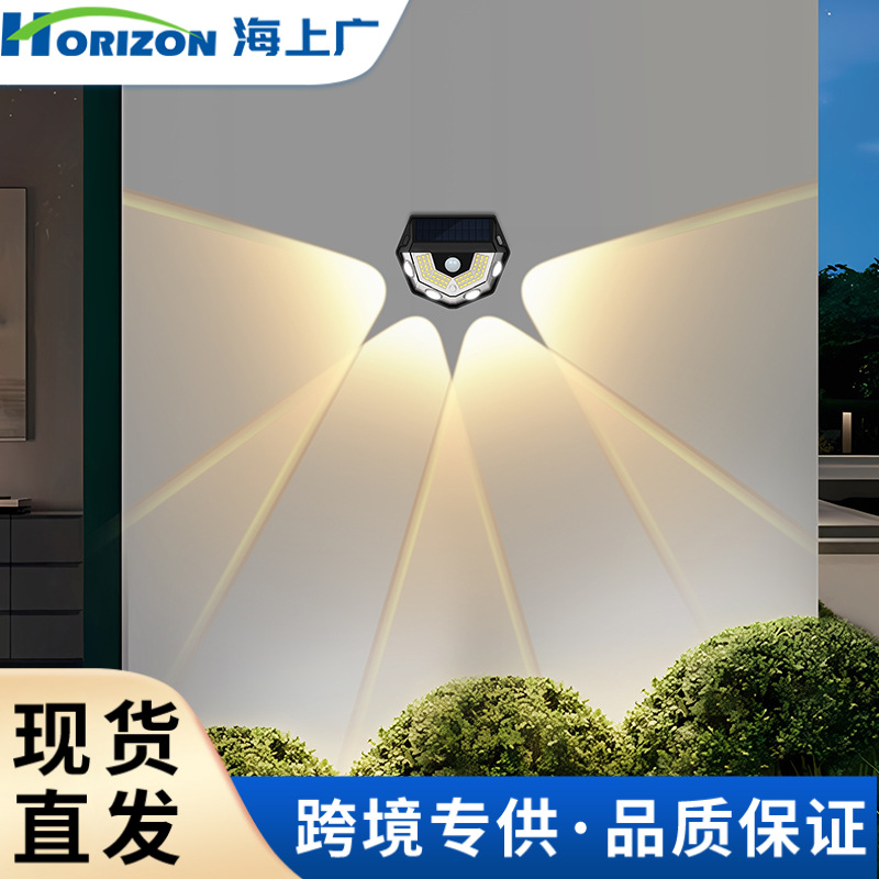 Cross-Border New Solar Wall Lamp Outdoor Courtyard Decoration Home Outdoor Convex Lens Human Body Sensor Wall Washer Lamp
