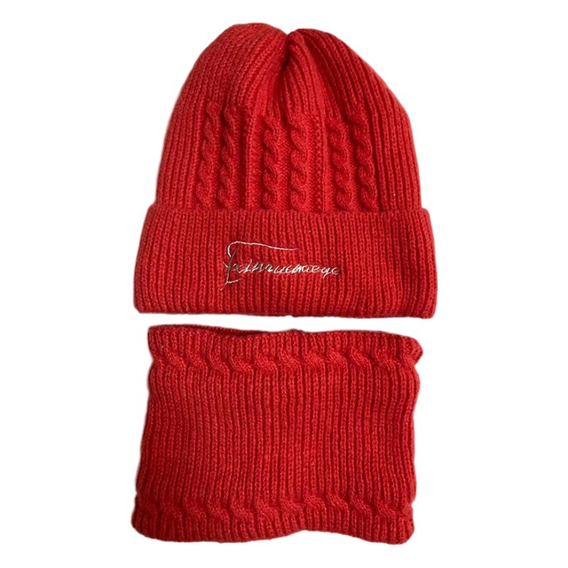 Hat Women's Winter Korean Style Youth Fleece-lined Thickened Wool Hat Women's Hat Ear Protection Hat Scarf Set Knitted Hat Riding
