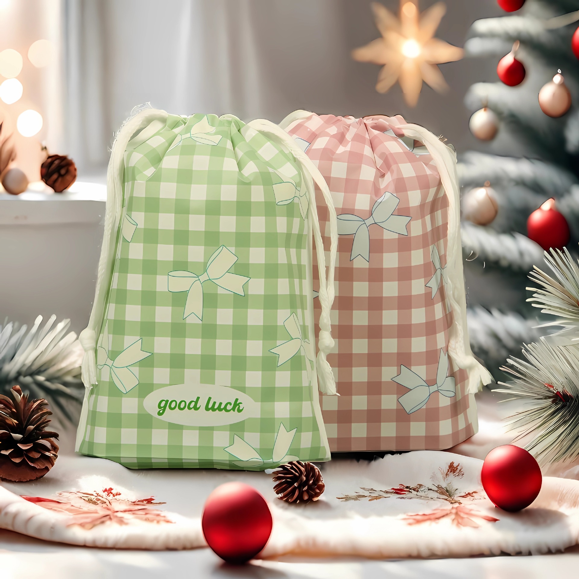 Christmas gift packaging bag underwear cotton socks bundle pocket towel skin care products drawstring bag striped gift packaging bag