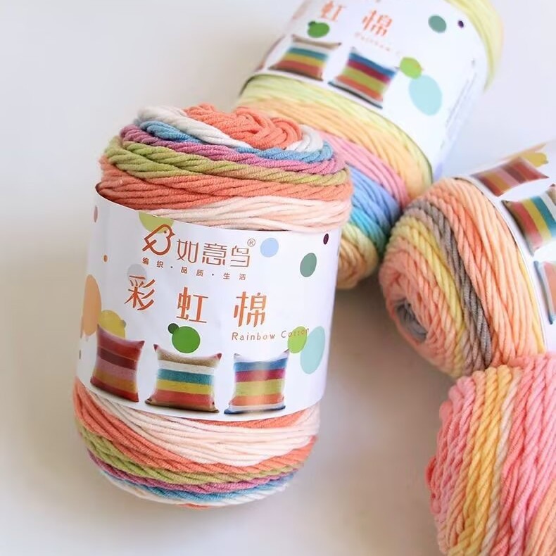 Cross-border wholesale of Ruyi Bird 5-ply rainbow cotton 100g, tuan-duan dyed hand-knitted crochet dolls, hats, scarves thread