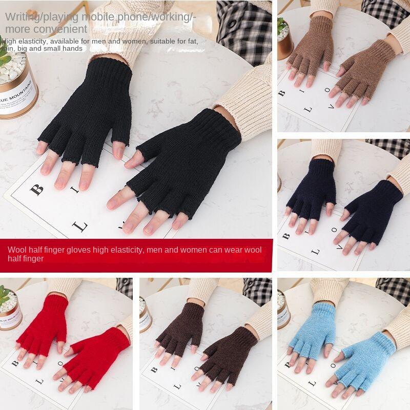 Picture of Autumn and winter new men's knitted half-finger gloves Jacquard five-finger riding warm open finger typewriter factory wholesale