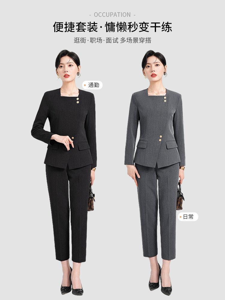 Grey Professional Suit suit Women's Spring and Autumn Temperament Front Desk Work Clothes Jewelry Store Hotel Manager Work Clothes High-end