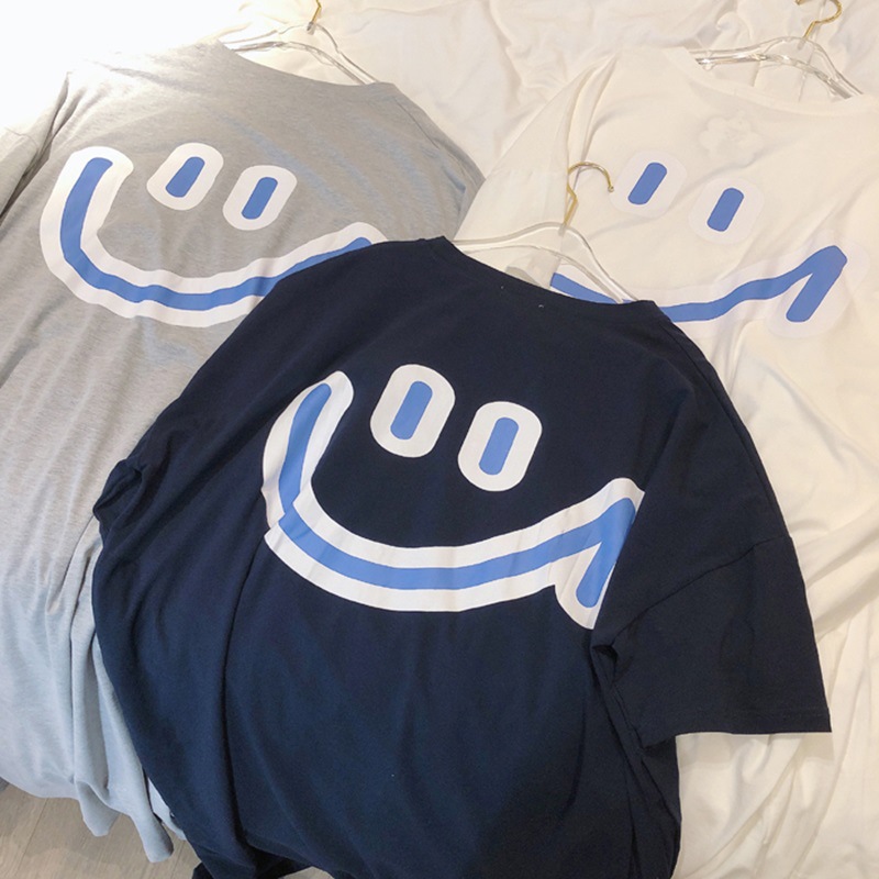Picture of South Korea plus size T-shirt women's summer long smiley face short sleeve bottoming shirt women's loose split dress wholesale