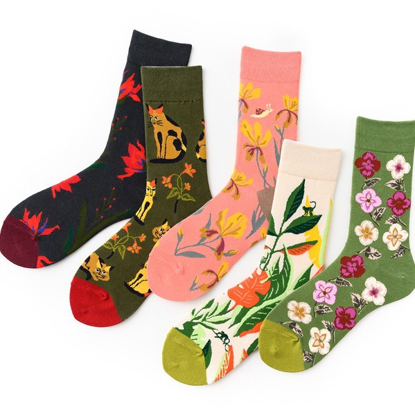 Picture of Vintage Floral Series Creative Pattern High Cotton Socks for Men and Women, Trendy Wholesale Fashion