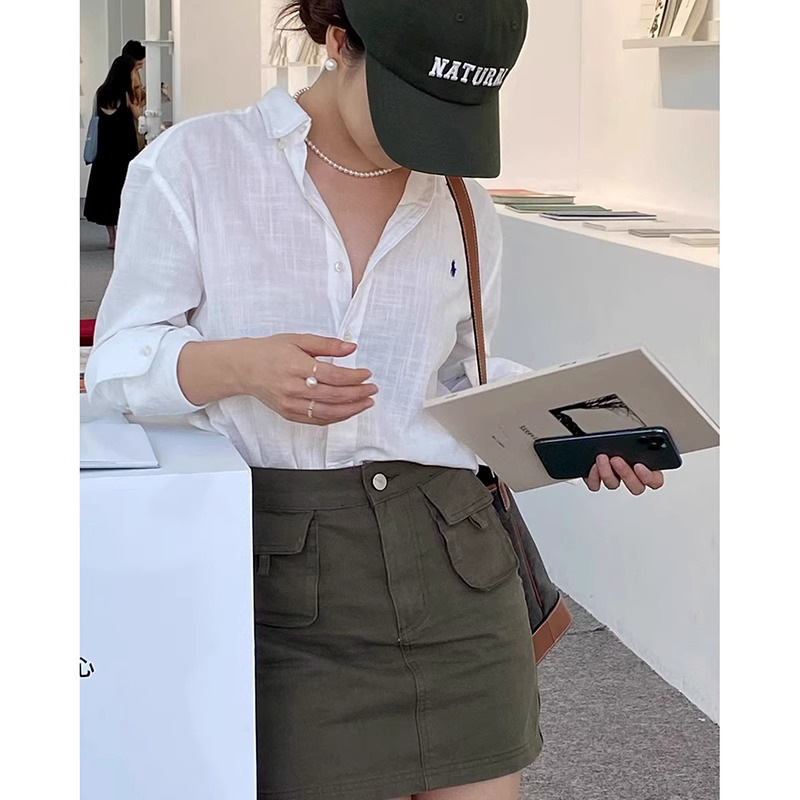 French Linen Shirt Women's Design Sense Niche Lazy Elegant Shirt Sunscreen Cardigan Cotton Linen Casual Chic Top