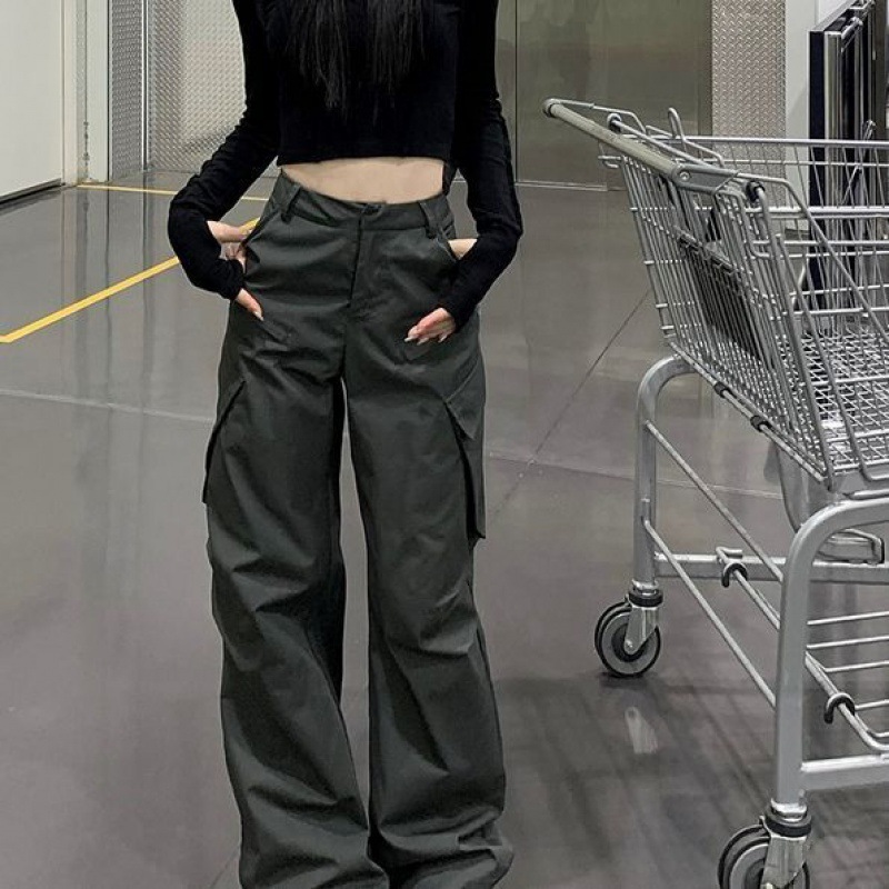 Picture of American Style Retro Street Overalls Women's Summer Loose High Waist Casual Pants Wide Leg Design Sense Straight Long High Street Fashion
