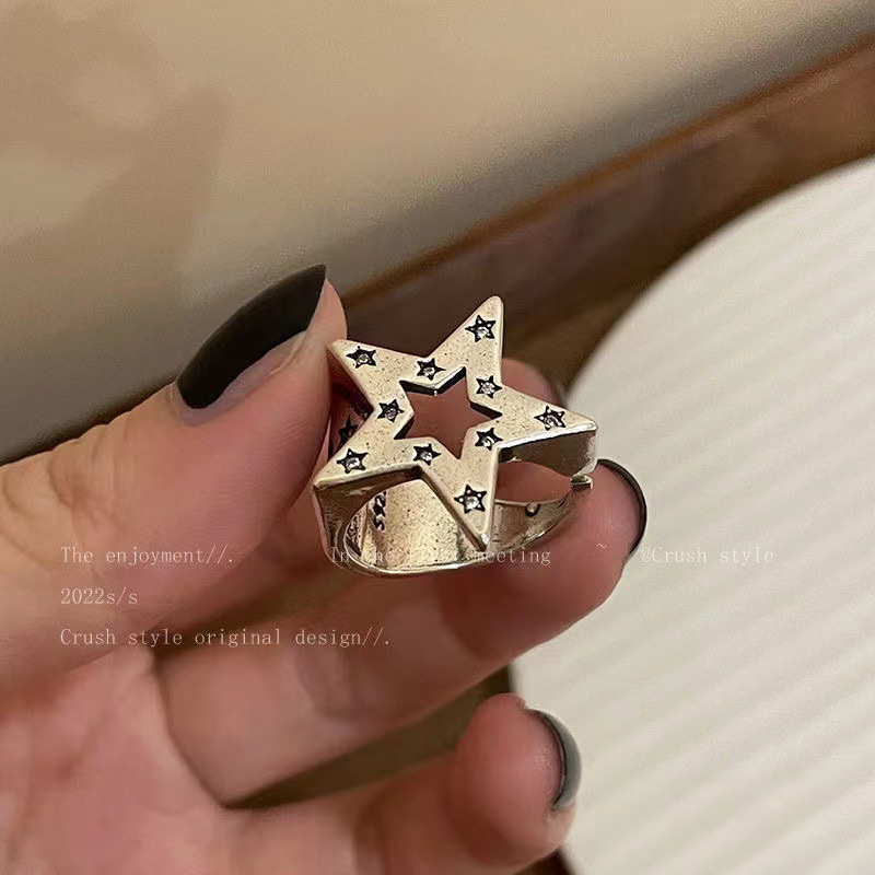 Picture of Dark series ~ five-pointed star metal open ring female niche design hip hop cold wind index finger ring couple ring