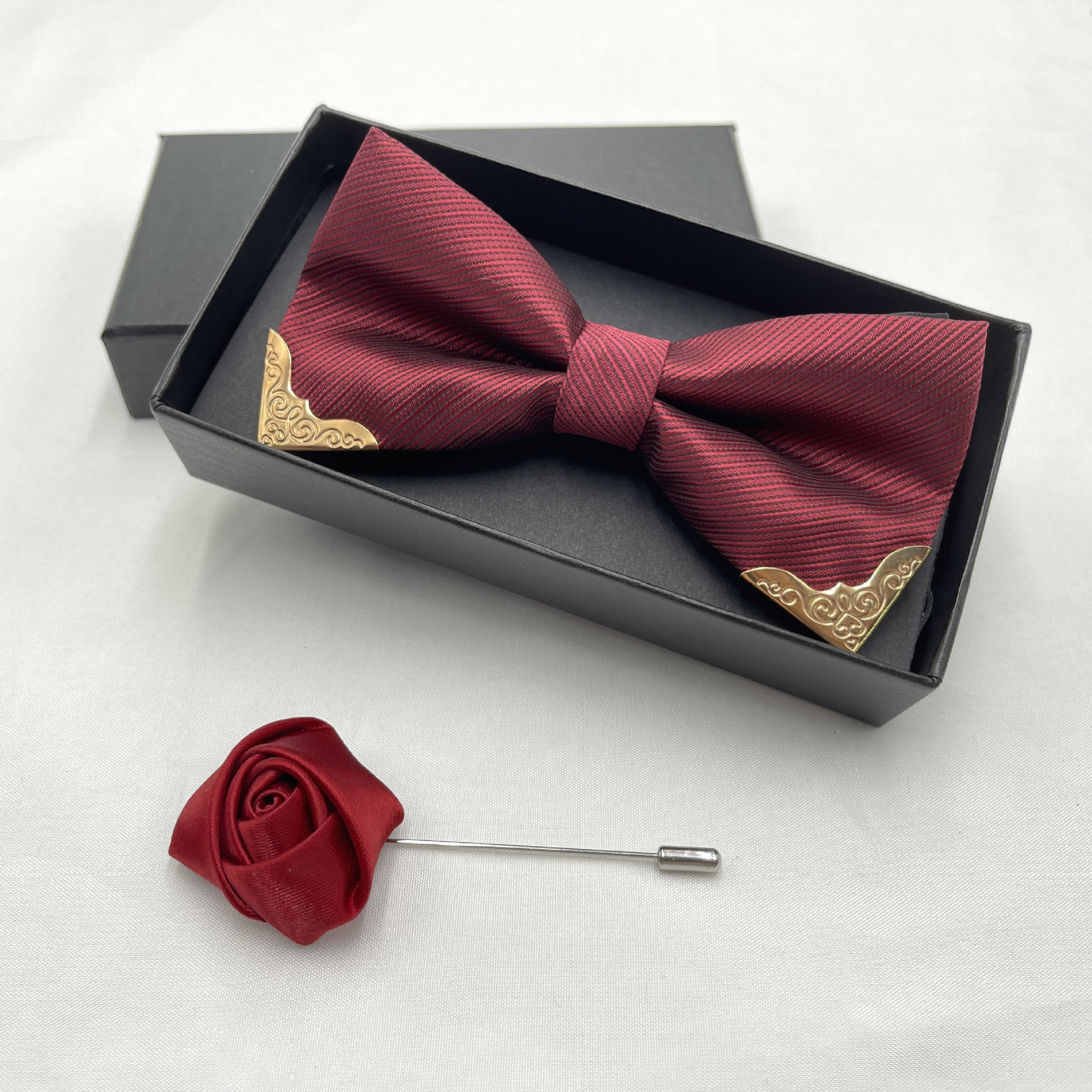 Picture of High-end wedding wedding bridegroom best man wine red British bow solid color men's bow tie formal suit trend