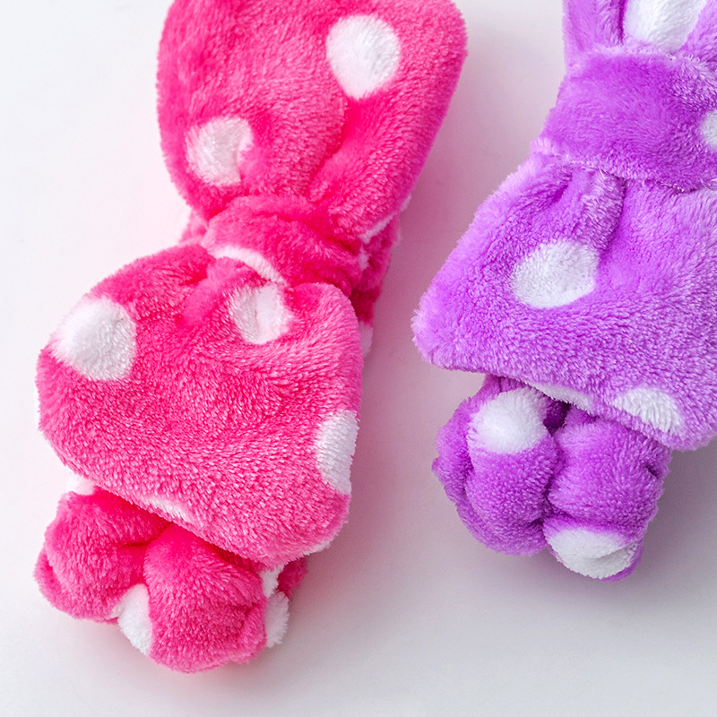 Picture of Korean Style Cute Dot Striped Headband Bow Hair Band Plush Hair Accessories Face Wash Hair Band Makeup Mask
