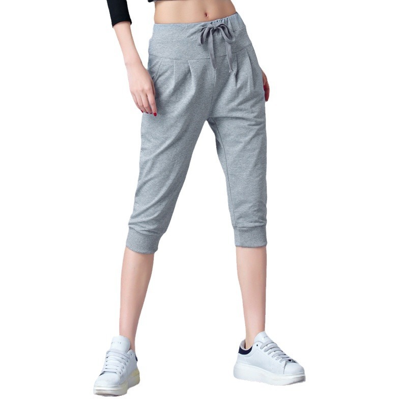 Picture of High Waist Stretch Capri Pants Women's Summer Thin Sports Pants Loose Hallen Pants 100.00kg chubby girl plus size Casual Women's Pants