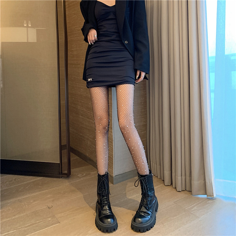 Picture of Liangai Internet Celebrity Hot Diamond Bing Fishnet Stockings with Diamond Fishnet Stockings Sexy Pantyhose Women's Thin Trendy Diamond Stockings B17