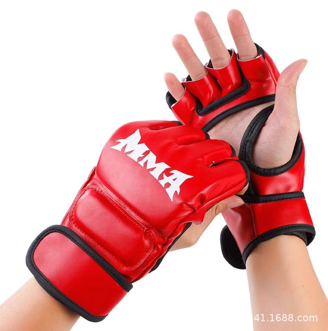 Picture of Adult Children's MMA Half Finger Boxing Gloves Thickened Sanda Fitness Sandbag Fighting Fighting Finger Leakage Knuckles