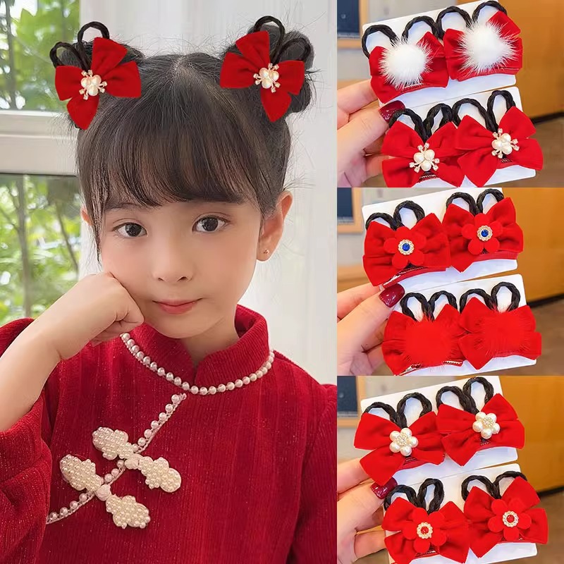 Picture of Children's Hairpin Headdress Little Girl Head Flower Cute Wig Braid Performance Bow Hairpin New Year's Eve Hair Accessories