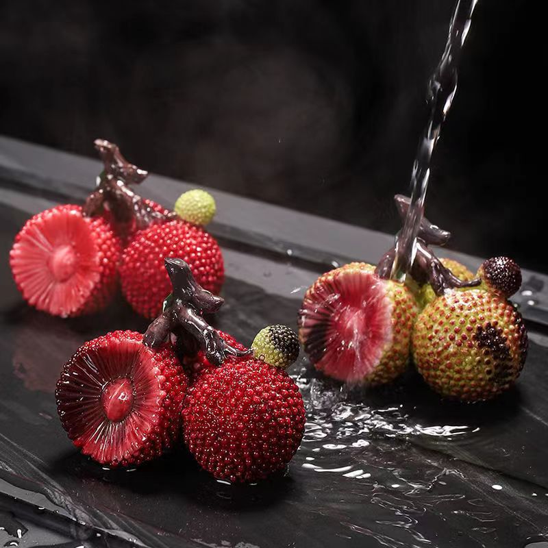 Picture of Tea pet small ornaments color change litchi fruit Bayberry golden toad tea table tea play creative tea table ornaments tea set ornaments