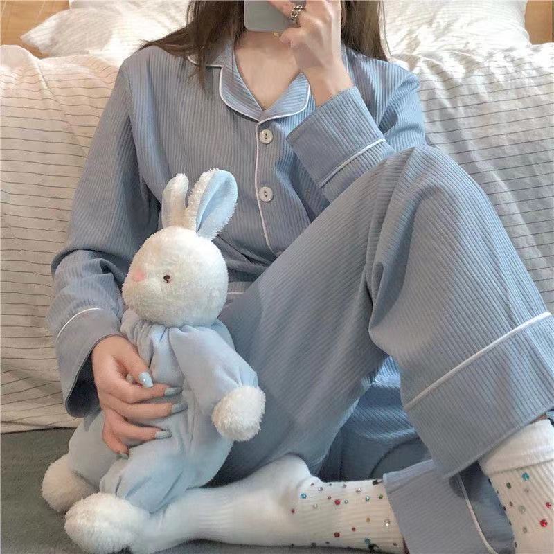 Cross-border Autumn Long-sleeved Trousers Cardigan Internet Celebrity Live Pajamas Female Cartoon Student Cute Home Clothes Suit Female