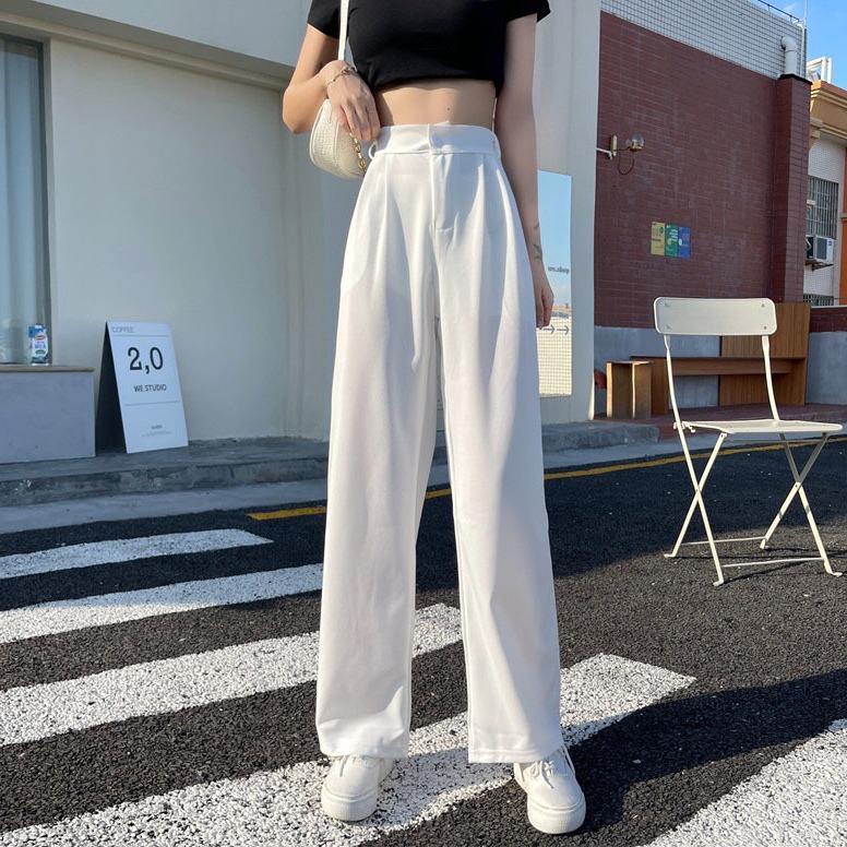 White Wide Leg Pants Women's 2022 Autumn High Waist Hanging Pants Suit Pants Straight Loose Casual Pants