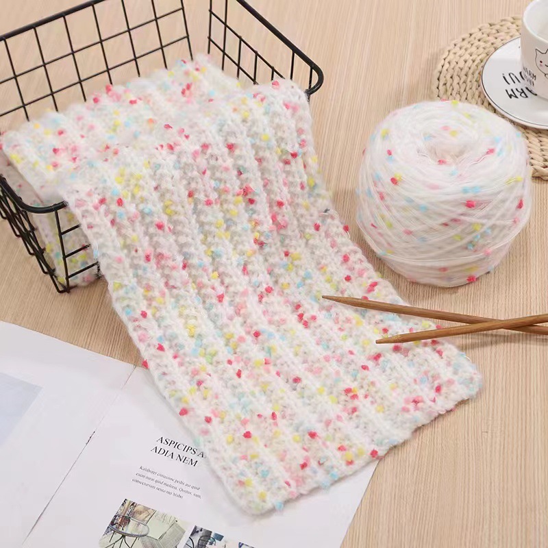 Gradient Rainbow Sugar Scarf Handmade Diy Knitted Bean Line Wool Group Knitting Artifact Hand Mixed Line mohair